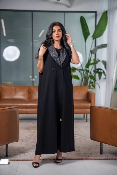 Black crepe and jacquard blazer C:1082